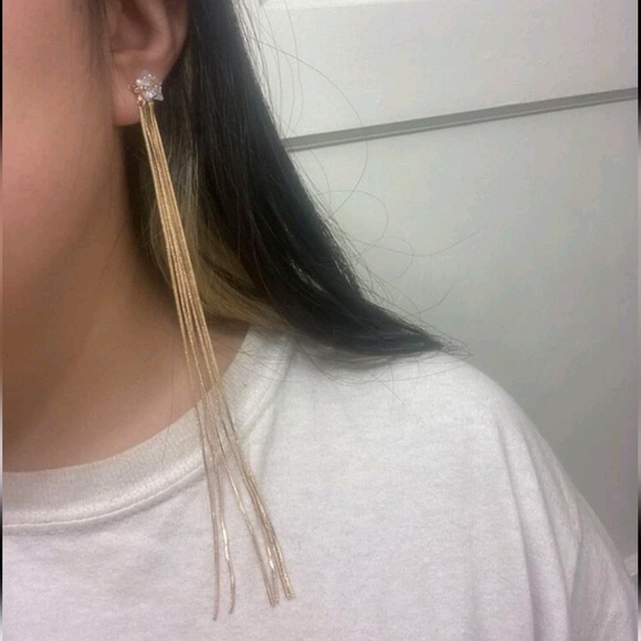 💖 2/$30 Shooting Star rhinestone boho stud long gold tone tassel drop earrings - Picture 14 of 17